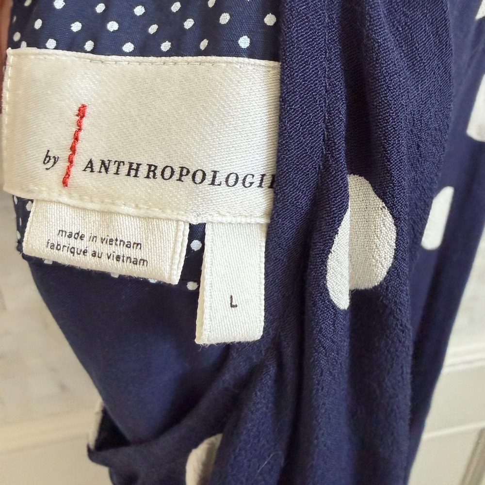 Large Anthropologie Maddie halter romper Navy blue White Polka Dot shorts - Picture 11 of 16